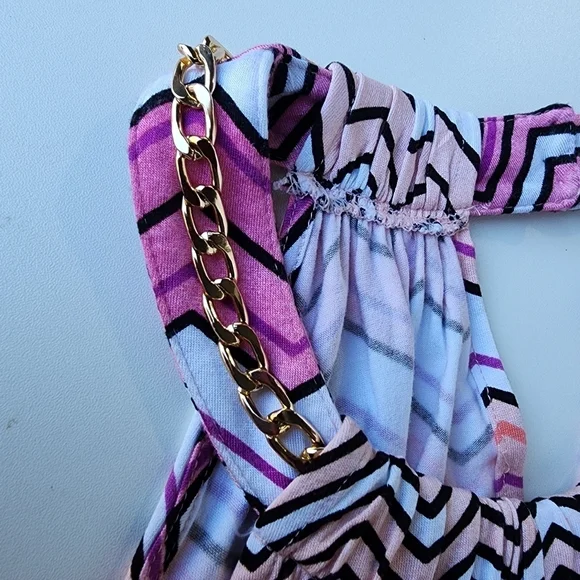 Jennifer Lopez Pink and White High Low Sundress with Sleeveless Halter Neck - Picture 9 of 16